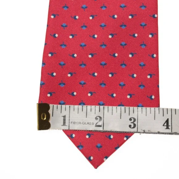 Drake's NWT Neck Tie in Red with Blue / White Mini Floral Pattern 100% Silk
